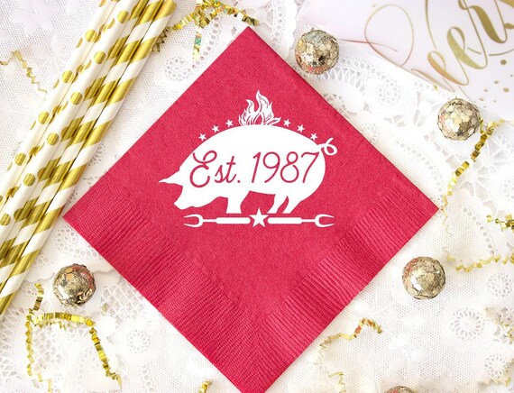 BBQ Party Napkins, Summer BBQ, Pig Roast, Birthday Napkins, Personalized Napkins, Custom Party Napkins, Beverage Napkins, Birthday for Him