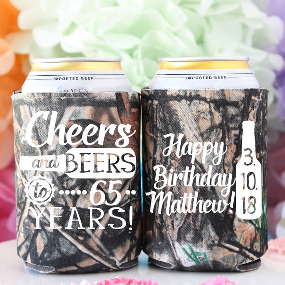 Personalized Cheers and Beers Birthday Koozies or Neoprene Can Coolers