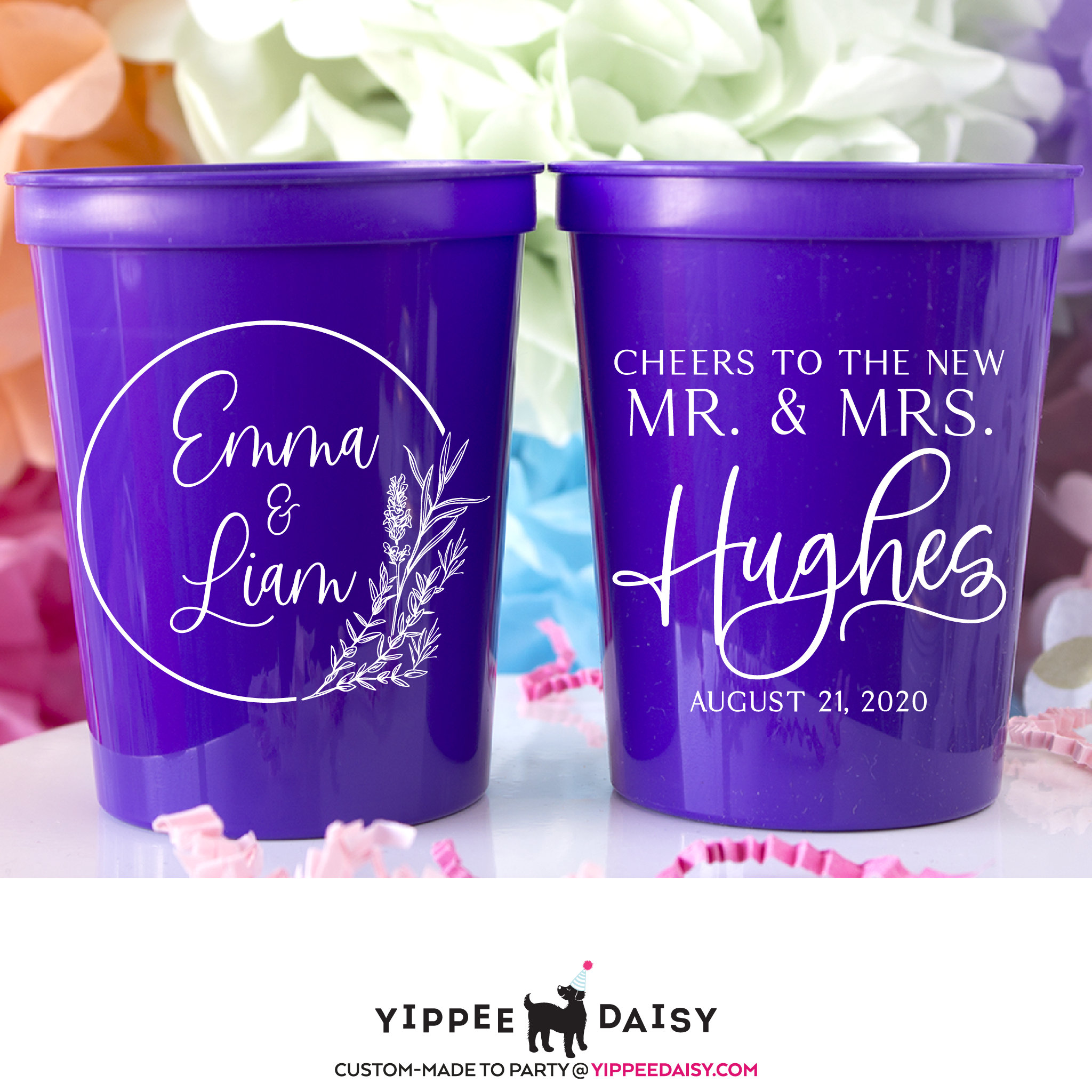 16 Oz Plastic Wedding Cups Personalized Plastic Cups Beer Bar Outdoor  Reception Ideas Logo Reusable Bulk Floral - Etsy