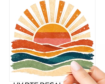 Retro Sunset UV DTF Sticker Retro Boho Decal For Tumblers Cups Glass Water Bottle Laptop Clear Background Choose Size