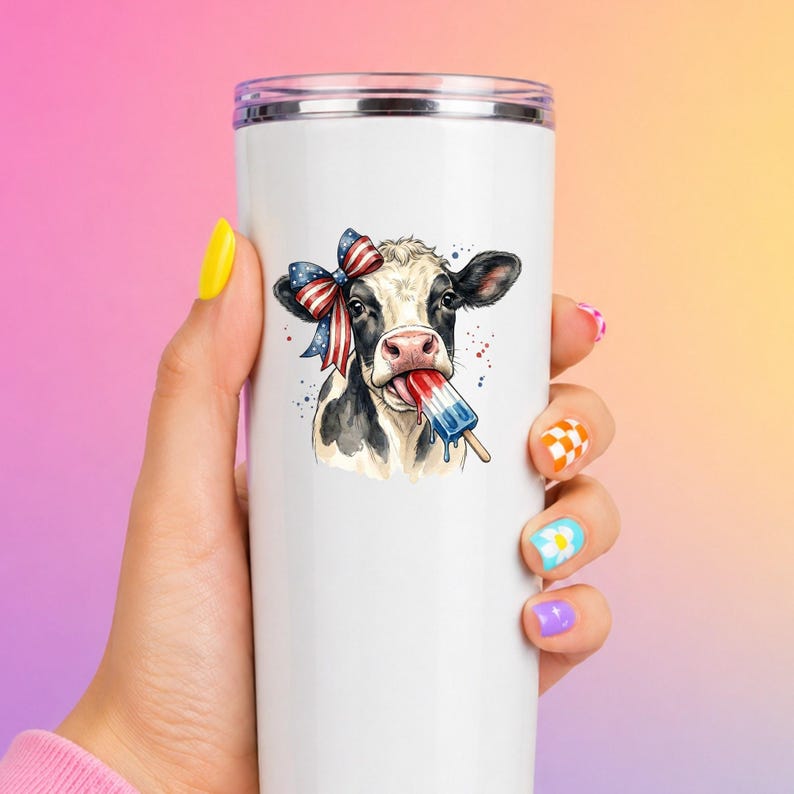 Funny Patriotic Cow Decal Ice Pop Frozen Treat Western Fourth Of July Tumbler Sticker Cup Decal Glass Decal UV DTF Clear Background image 9