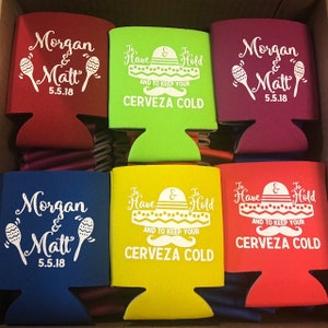 Mexico Wedding Favors for Guests, Fiesta Wedding, Tropical Wedding, Bachelorette Party Favor, Beach Bachelorette, Personalized Can Cooler