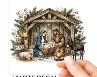 Nativity UV DTF Decal Rustic Christmas Stable Peace Manger Tumbler Water Bottle Laptop Glass Window Sticker Faith Gift Choose Size