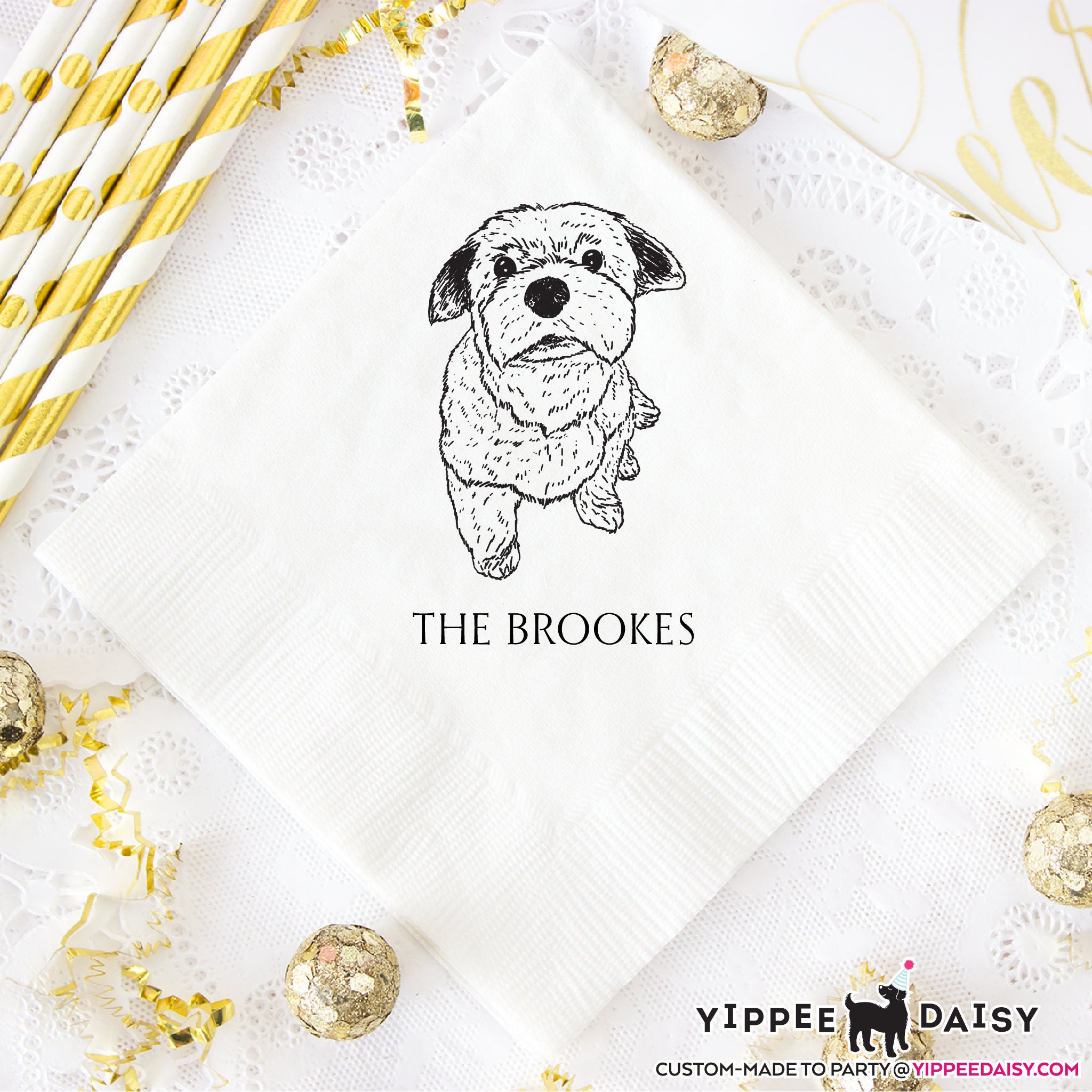 Dog Lover Wedding Dog Wedding Napkins Custom Pet Art Etsy
