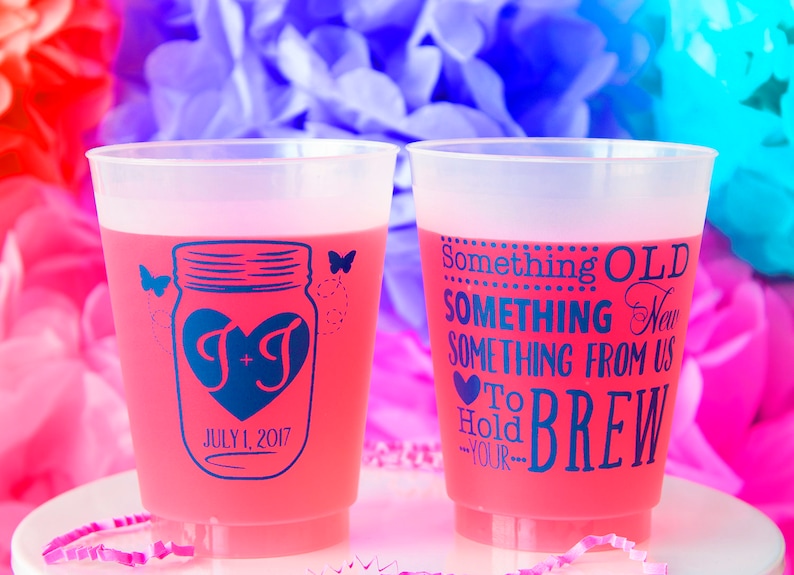 Personalized Plastic Cup Frosted Cups Something Old Something New Custom Wedding Cups Frost Flex Cups Plastic Cups Wedding Party Cups