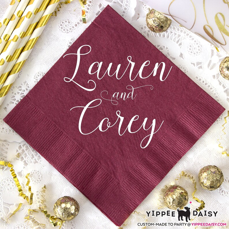 Custom Bar Napkins Rehearsal Dinner Cocktail Napkins Paper Napkins Personalized Wedding Napkins First Name Napkins Engagement Party