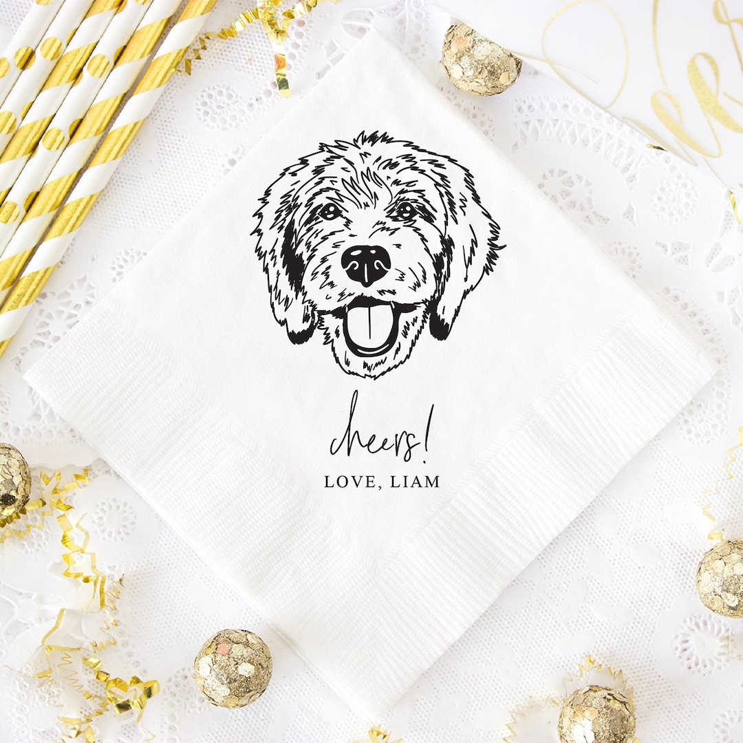 Wedding Cocktail Napkins, Personalized Napkins, Custom Dog Sketch Napkins, Pet Portrait Napkins