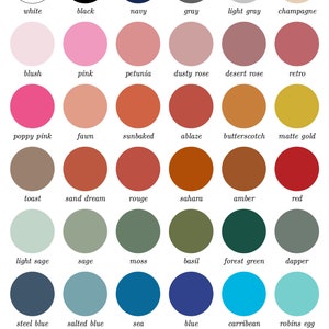 color chart showing the colors available for text and background