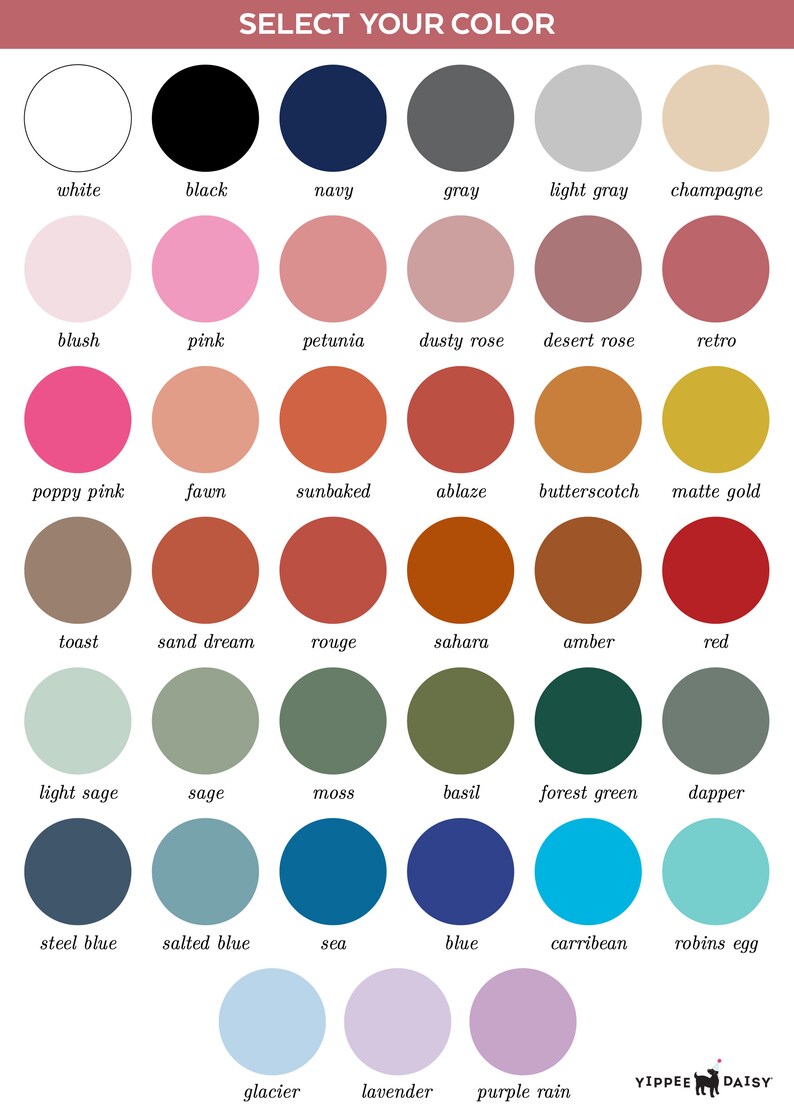 color chart showing the colors available for text and background