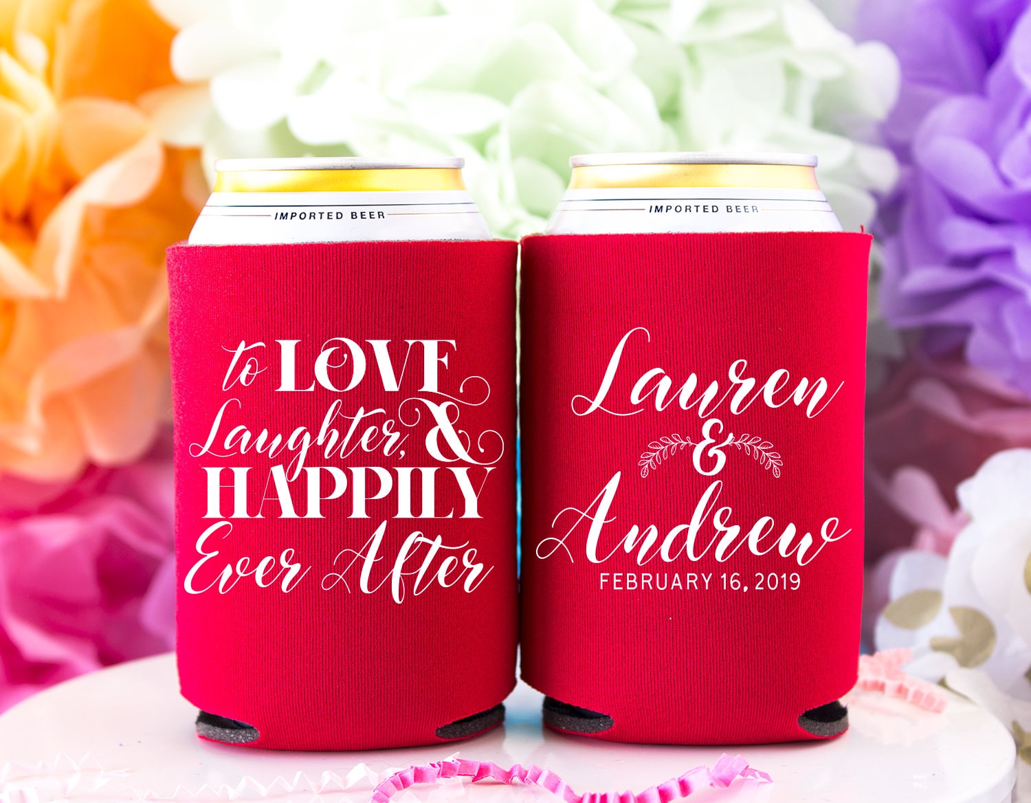 Wedding Can Coolers to Love Laughter Happily Ever After