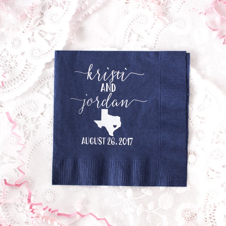 Dallas Wedding Texas Bridal Shower Personalized Napkins Austin Wedding Texas Destination Wedding Wedding Favors Texas Travel Wedding