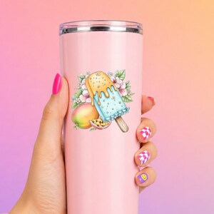 Pegatina UV DTF para paleta helada de mango, dulce tropical congelado, pegatina para taza, pegatina para vaso, pegatina para computadora portátil, regalo de playa imagen 11