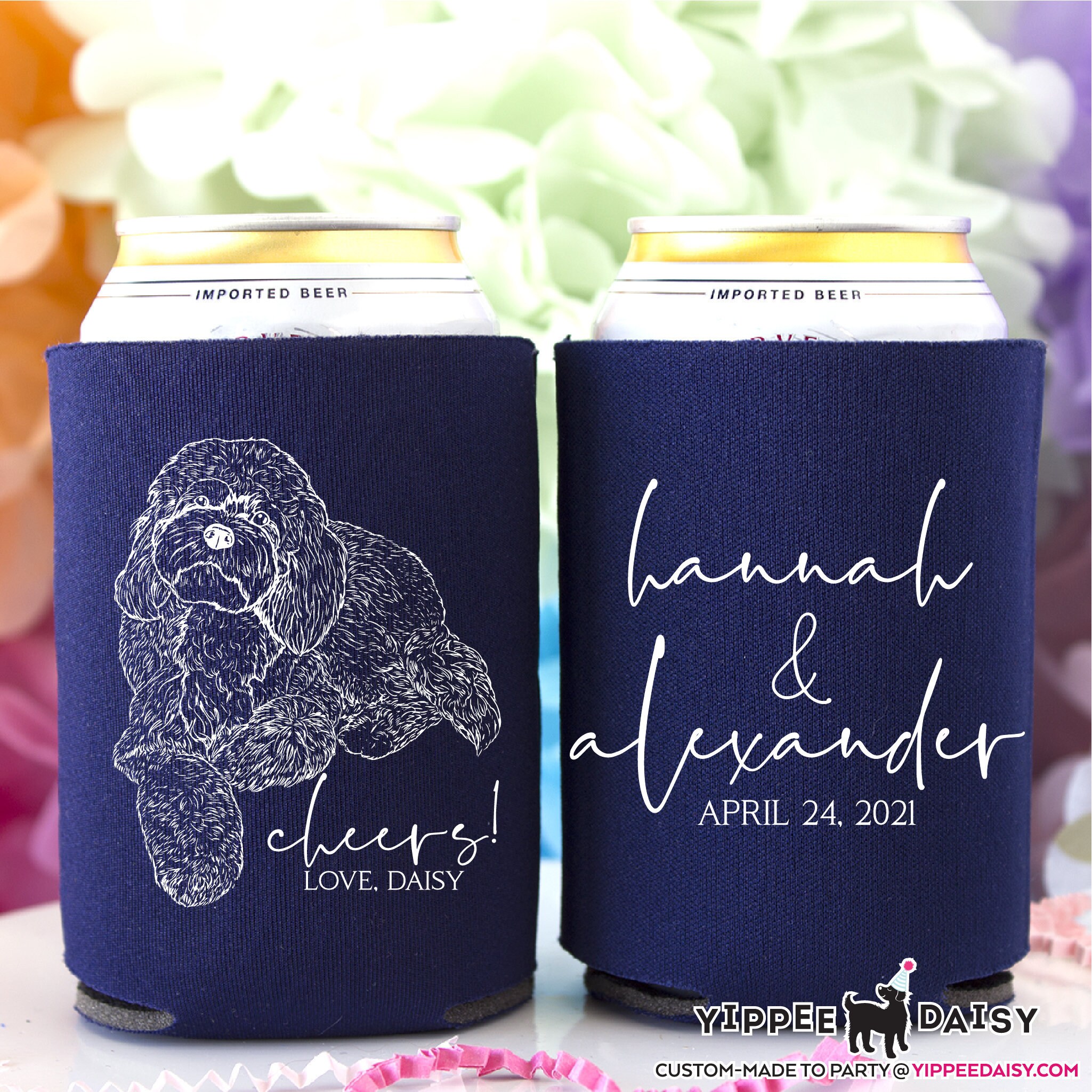 Custom Pet Illustration Wedding Can Cooler Dog Wedding Decor