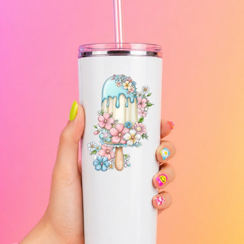 Wildflower Ice Pop UV DTF Decal Garden Frozen Treat Sticker Cup Decal Tumbler Sticker Laptop Sticker Dessert Gift afbeelding 6