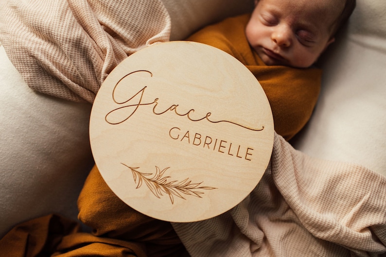 Custom Name Sign, Birth Announcement Sign, New Baby Reveal, Baby Name Plaque, Baby Milestones Card, Wooden Engraved Tag, New Baby Gift image 4