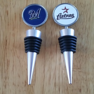 Wine Stopper Astros Brewers Milwaukee Houston Washable Silver Chrome Stopper Liquor Bottle Personalized Custom Booze Cork Gifts Barware