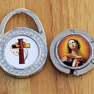S'accroche à l'extérieur du sac 6 styles Vierge Marie Jésus Croix crochet de sac à main sac à main pliant vacances Noël bas cintre crucifix personnalisé religieux