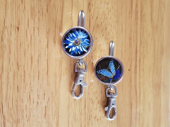 Key Finder Keychain Hook Holder Hangs Keys in Purse Handbag Blue Butterfly  Blue Flower Find Keys Quickly Charm Key Chain Hanger Gift Ladies 