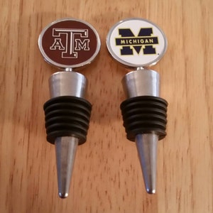 Wine Stopper Michigan Texas A&M Bottle Topper Liquor Bar Booze Cork Gifts Bottles Personalized Customized Custom Chrome Seal Rubber Gasket