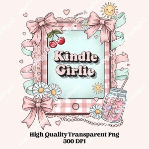 Kindle Girlie PNG : oeuvre d&#39;art numérique pour amoureux des livres pour t-shirts, tasses (téléchargement numérique)