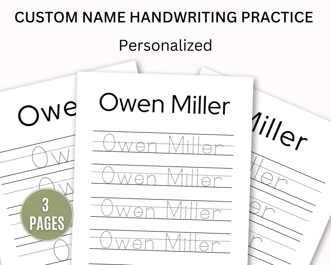 Custom Name Handwriting Practice Sheets Personalized Name Handwriting