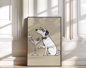 Wydruk artystyczny „Psi Koktajl”: Zabawna dekoracja wózka barowego (pobranie cyfrowe)