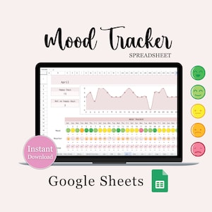 Mood Tracker Digital Google Sheet - Emotional Health Journal Template & Self Care Mood Log Spreadsheet
