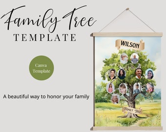 family tree template family tree editable Canva family tree canva Custom family Tree Instant Download Gifts for Parent Grandparents ancestry