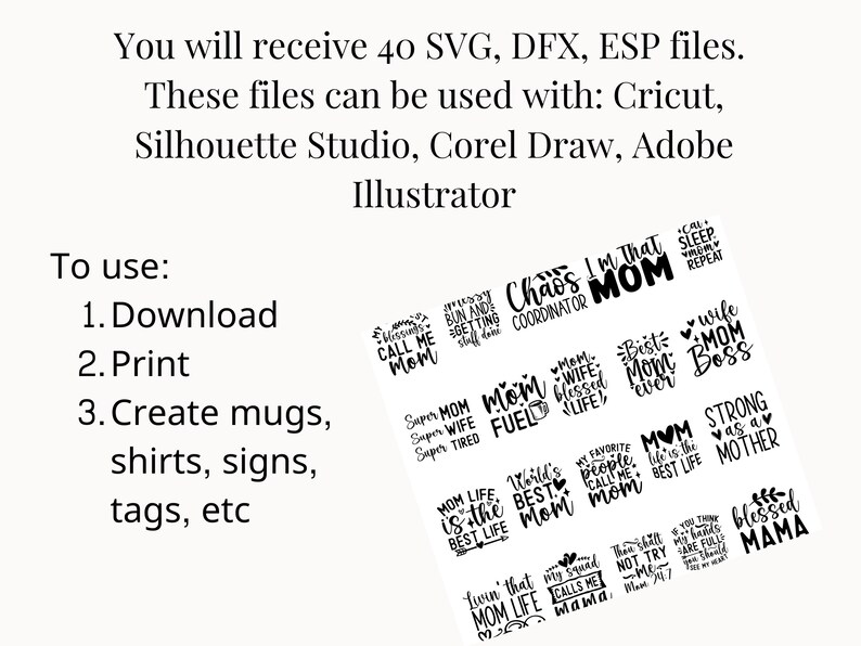 Mom Svg Bundle, Mothers Day Svg, Mom Life Svg, Mama Svg, Blessed Mama
