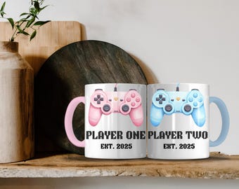 Mokken voor koppels gamers, bijpassende koffiekopjes voor videogamecontroller, retro nerd