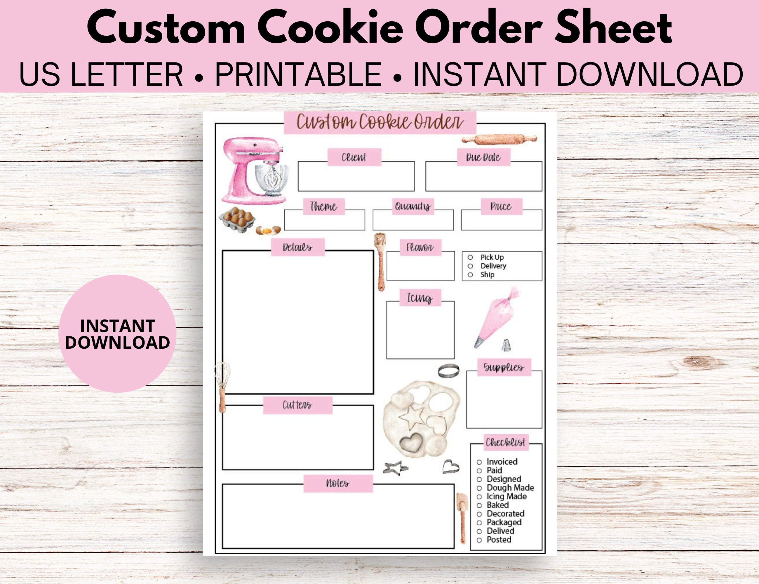 Custom Cookie Order Form Cookies Planner Page Insert Bakery Order Form ...