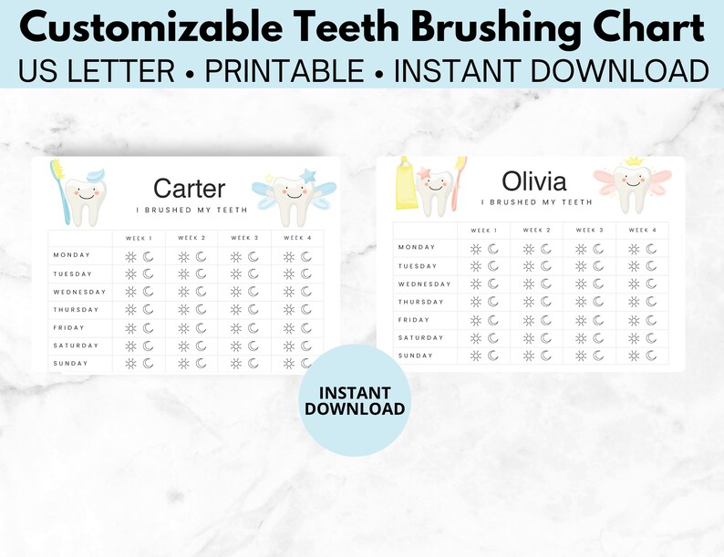 Brush My Teeth Printable Brush Your Teeth Printable Chart Kids - Etsy