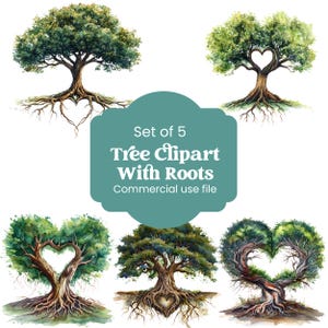 Watercolor Tree Clipart with Roots, Mystical Family Tree PNG (Commercial Use)