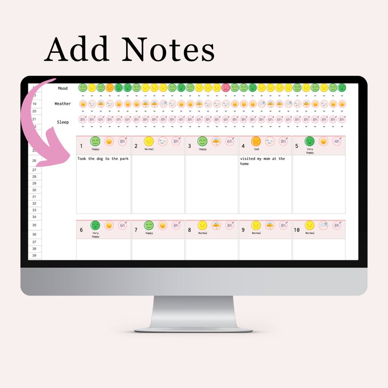 Daily Mood Tracker Template – Sleep & Weather Log (google Sheets) - Etsy