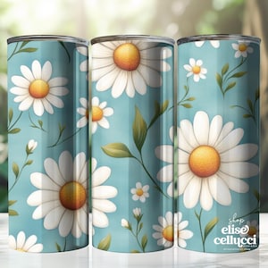 Daisy flowers 20oz skinny tumbler sublimation design, Spring Floral Digital PNG Straight wrap daisies tumbler wrap download white daisy