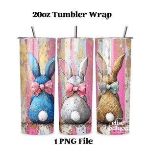 Bunny Tumbler Wrap 20oz Skinny Easter Cup PNG Sublimation Design Cute Coquette Spring Digital Download