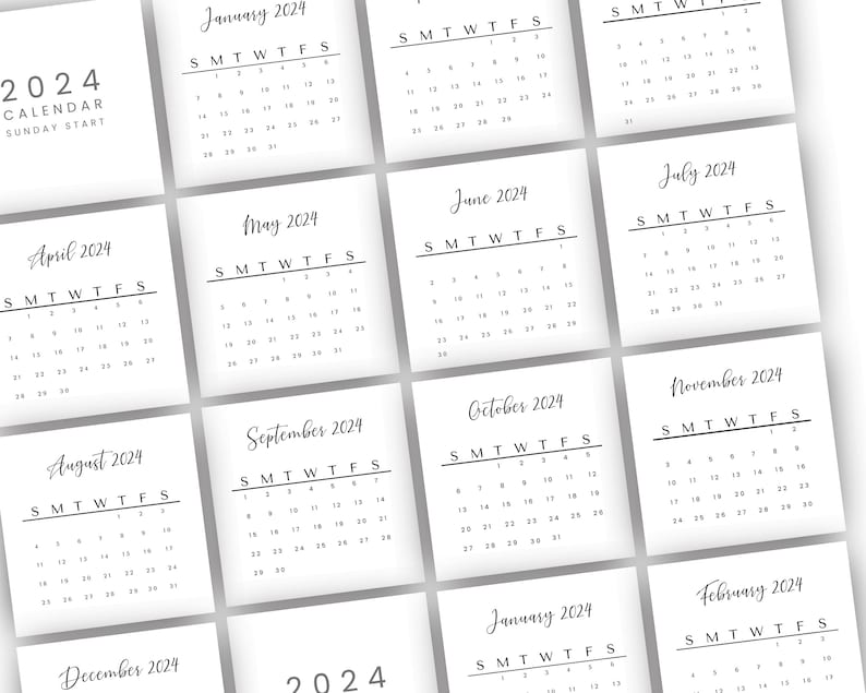 2024 Mini Calendar Printable Sunday Start January 2024 Monthly Calendar