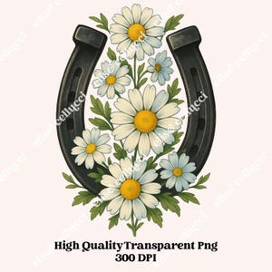 Horse Lover Watercolor Floral Horseshoe Clipart, Western Sublimation Graphics, Horse Flowers PNG, Rustic Equestrian Digital Download