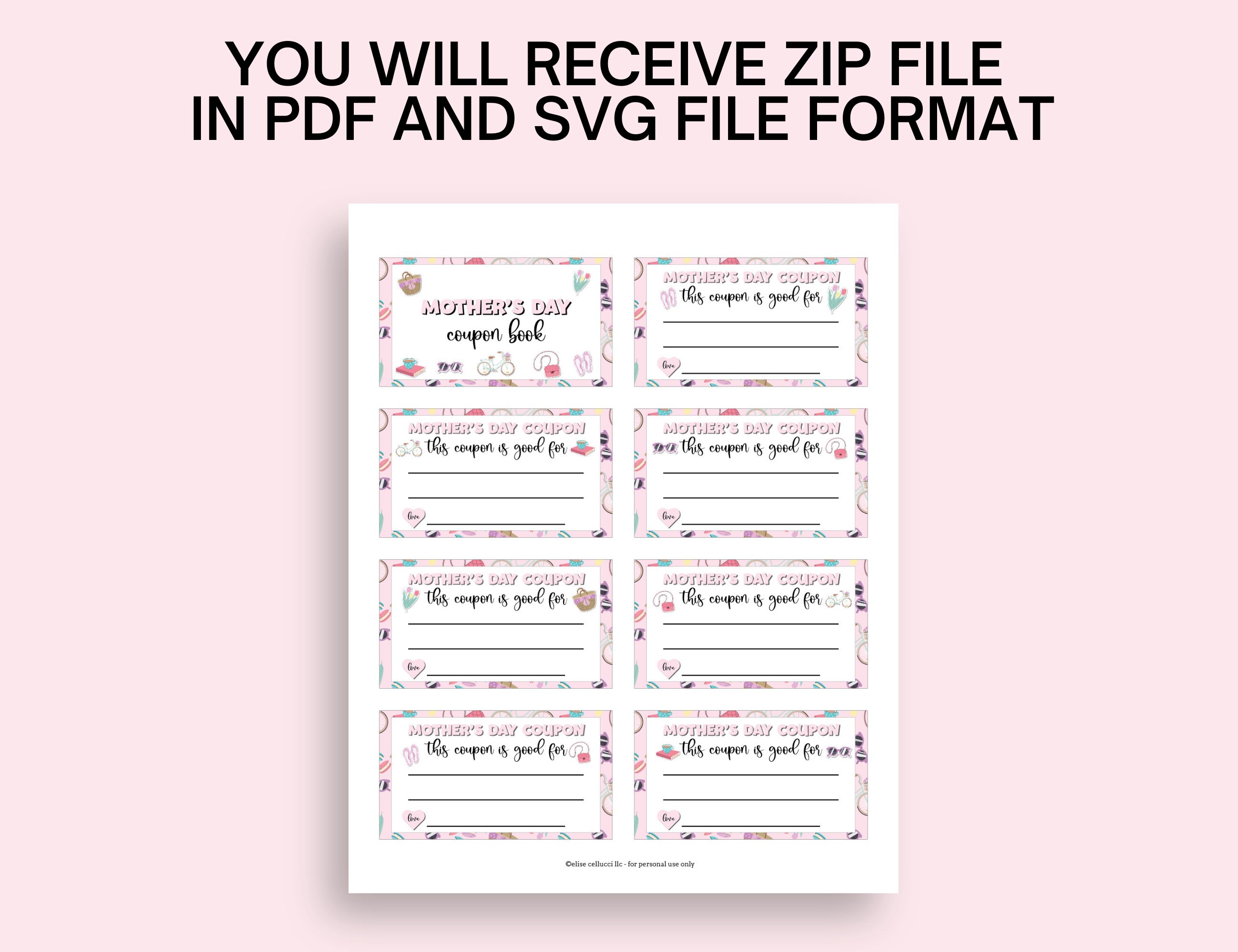 Mother's Day Printable Coupon Book, US Letter A4 Digital File, Kids ...