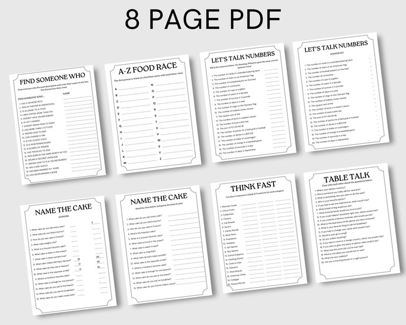 Dinner Party Games Printable, Icebreaker Questions, Adult Party Games