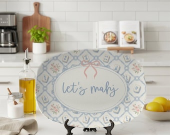 Mahjong Game Night Serving Platter: Blue Mahj Plate, Party Decor, Gift for Hostess