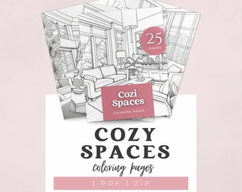 Cozy Spaces Interiors PDF Coloring Pages Printable Coloring Pages PNG JPEG Modern Room Printable House Living Room Procreate Letter Size