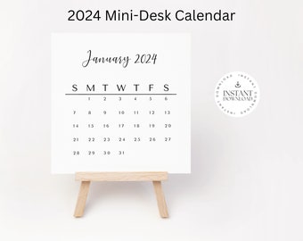 2024 Mini Calendar Printable Sunday Start January 2024 Monthly Calendar Cuttable Minimal Monthly Desk Calendar Digital Calendar Printable