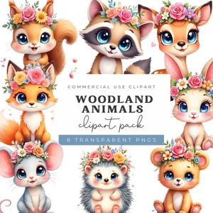 Woodland Animals Clipart Watercolor Set, Cute Fox Bear Deer Nursery PNG Sublimation Design Files