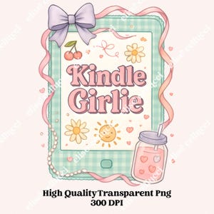 Kindle Girlie PNG : oeuvre d&#39;art numérique pour amoureux des livres pour t-shirts, tasses (téléchargement numérique)