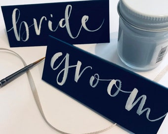 Wedding Calligraphy Name Tags | White Ink | Wedding Place Cards