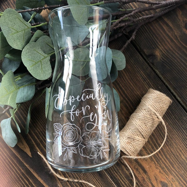 Hand Engraved Vase / Glass vase / Personalised Vase