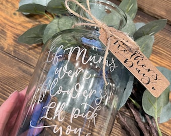 Hand Engraved Modern Jar Vase / Glass vase / Personalised Vase