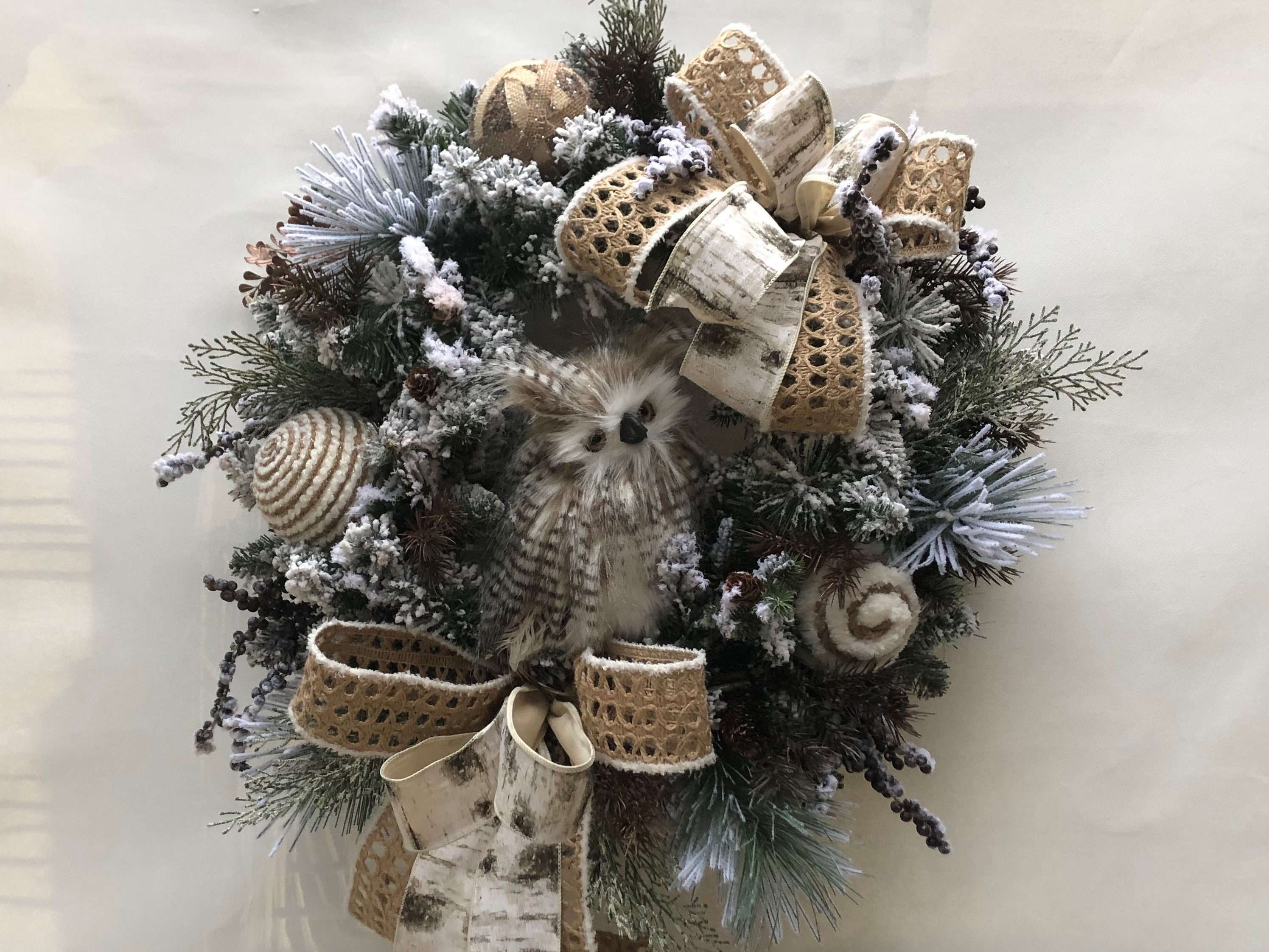 Christmas Wreath, Christmas Owls Wreath, Rustic Christmas Wreath, Snowy Christmas Wreath, Christmas 