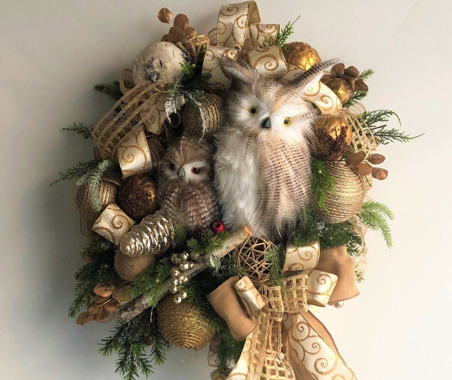 Christmas Owl Wreath, Christmas Wreath, Snowy Christmas Wreath, Christmas Decor, Snowy owl Wreath, R
